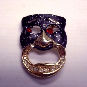 Goldtone Enamel Tribal Mask Fashion Brooch